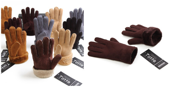 Unisex Warm Faux Suede full plush lining Glove