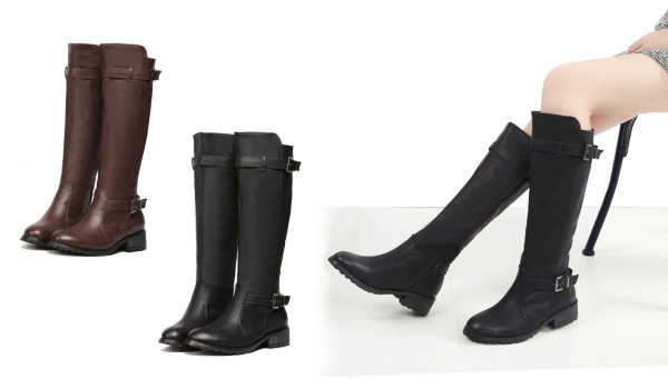 Women's Leather Buckle Knee High Riding Boots