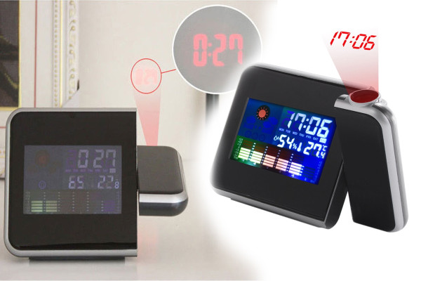Digital LCD Screen LED Projector Alarm Clock Weather Station