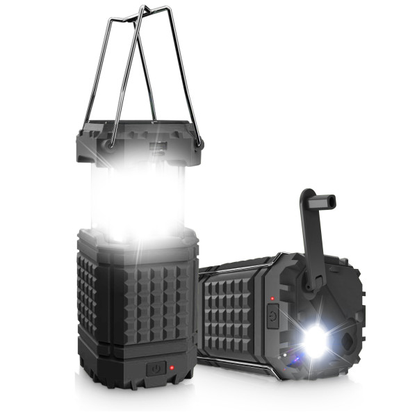 Hand cranked solar LED lantern flashlight