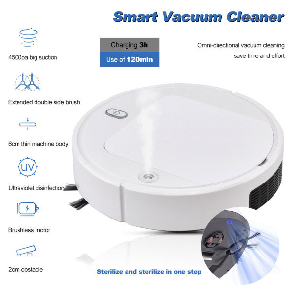 Fully Automatic Smart 3 in 1 Robot Vacuum Cleaner USB Charging Robot Sweeping Robot Dry and Wet Mop UV Sanitizer Cleaner