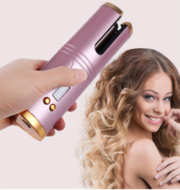 Wireless USB charging auto-rotating curling iron