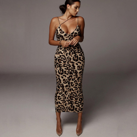 Snake print leopard print sleeveless V-neck sexy midi skirt women fashion street party costume