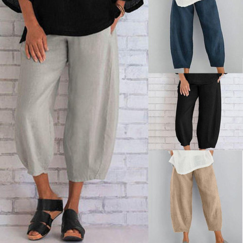 Pure color plus size women's simple loose casual cropped trousers