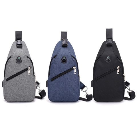 Men Fashion Pure Color USB Canvas Messenger Shoulder Bag  Chest Bag