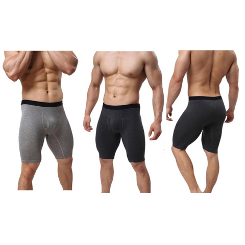 Men Underwear Mid-waist Boxers Shorts Convex Pouch Long Leg Underpants