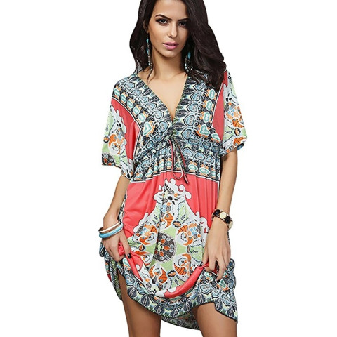 Womens V-Neck Cut Swimsuit Beach Dress