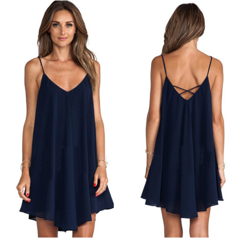 Women's Solid Color V Neck Cami Dress