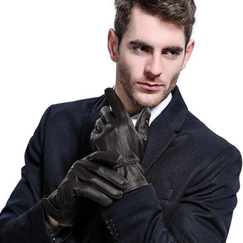 Men's Winter Warm Gloves Genuine Lambskin Leather
