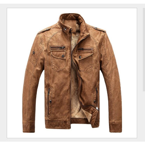 Men's Fashion Winter Autumn Warm Motorcycle PU Leather Jacket Coat