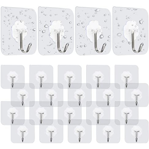 Self-adhesive hooks, 10/30/60 pieces self-adhesive towel hooks, bathroom hooks for glue,  transparent hanging seamless hook for door, kitchen, bathroom, office cabinet, max. 10 kg
