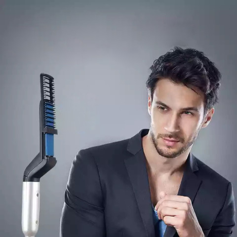 Men Electric Heating Hairbrush Comb Quick Hair Make