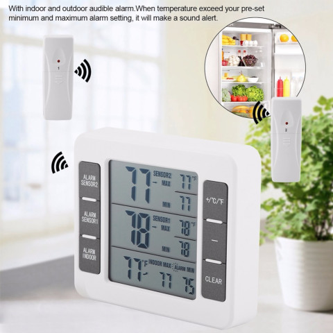 Wireless Digital Audible Alarm Refrigerator Thermometer