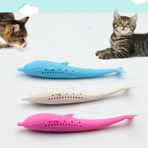 Silicone Fish Shape Cat Toothbrush Teething Toy with Catnip Pet Toys 