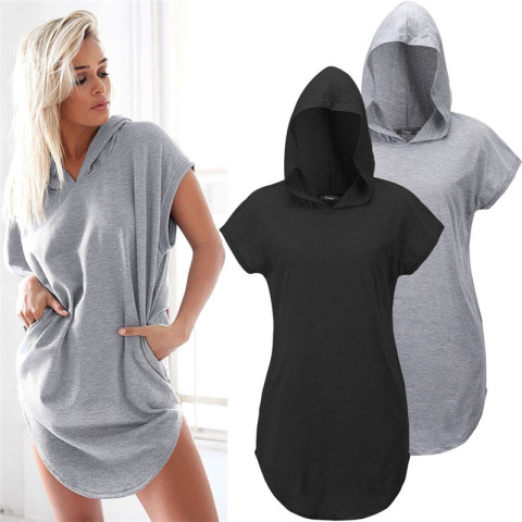 Short Sleeve Pure Color Hoodie