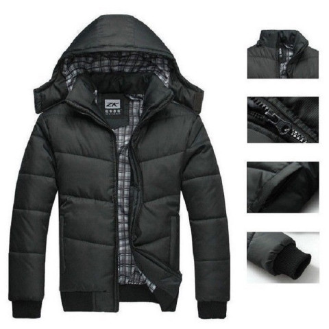Men's Winter Thicken Cotton Coat Puffer Jacket with Removable Hood