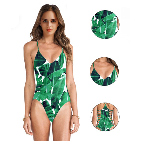 Leaf Print Siamese Swimsuit