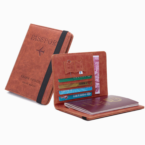 Leather passport holder with elastic band 