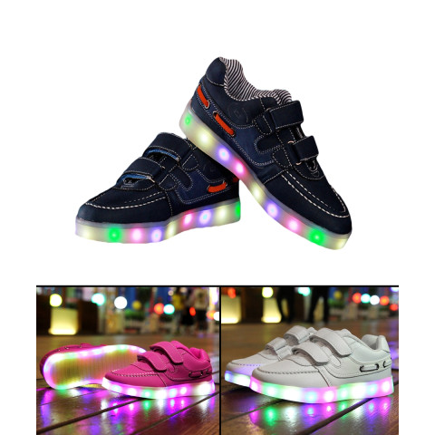 Colorful glowing kids sneakers
