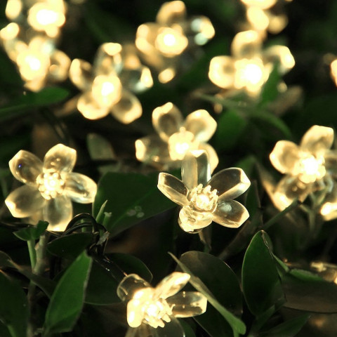 Solar 50 LEDS 7M Peach Flower Lamp Power LED String Fairy Lights Decor For Outdoor for Christmas 