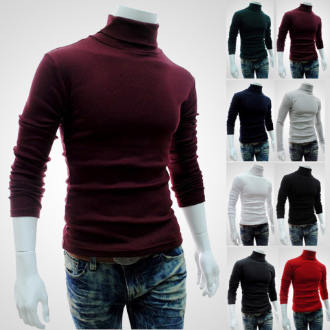 Men's long-sleeved woolen high collar pullover T-shirt bottoming shirt