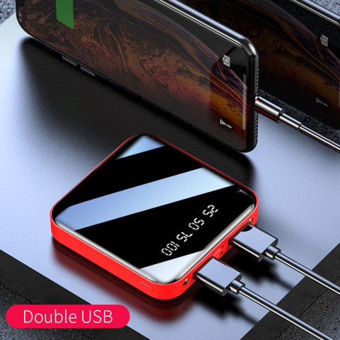 Mini Power Bank Portable Charger LED Mirror Back Power Bank