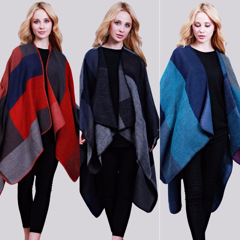 Women warm  plaid cashmere scarf shawl