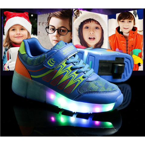 Rechargeable Boys Girls LED Light Up Wheel Roller Flashing Skate Shoes