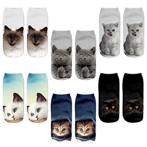 3 Pair 3D Cat Print Ankle Socks Crazy Cute Cartoon Low Cut Socks 