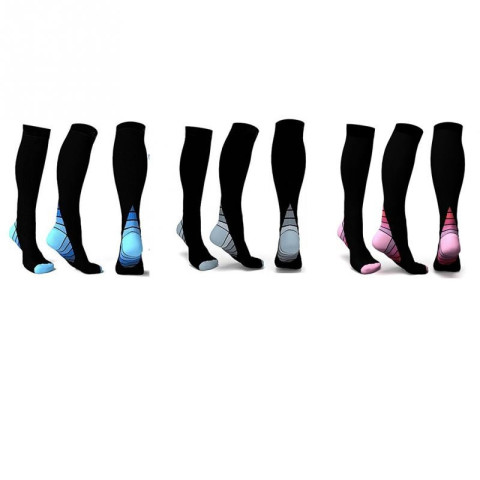 1 pair of durable support socks with compression that reduces swelling in the feet and legs. Choose between blue, gray