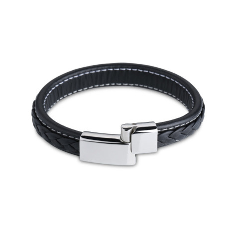 Genuine Leather Bracelet Men Stainless Steel Leather Braid Bracelet