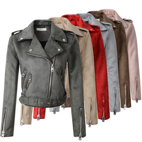 Women Streetstyle Suede Faux Leather Jackets 