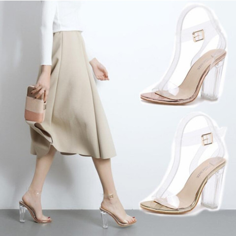 Women Sandals Transparent PVC High Heels Shoes